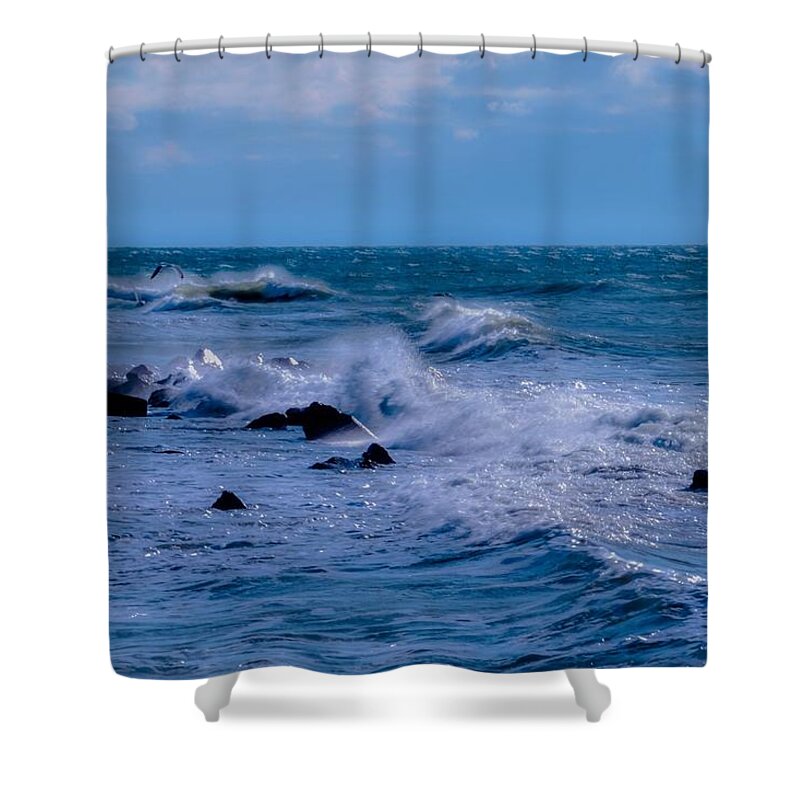 Waves Crashing Shower Curtain featuring the photograph Sparkling waves by Christina McGoran
