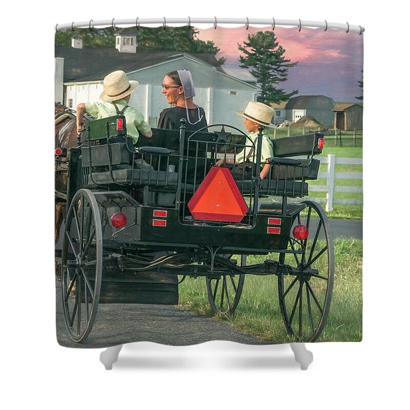 Amish Shower Curtain featuring the photograph Special Evening for Mom and Sons by Marcy Wielfaert