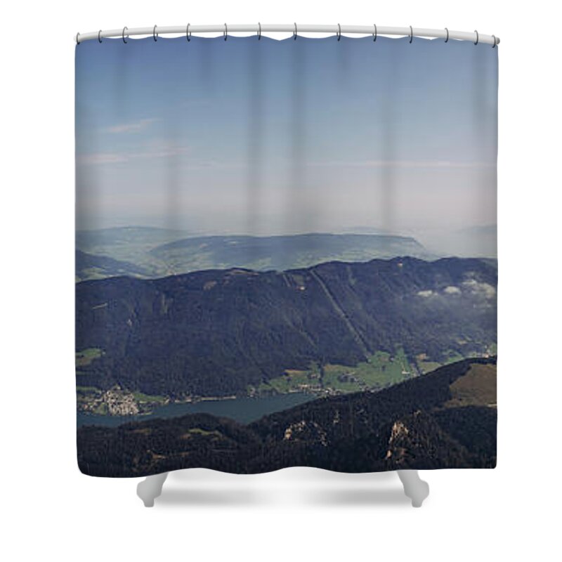 Saint Wolfgang Of Regensburg Shower Curtain featuring the photograph View of Austria two lakes Mondsee and Attersee by Vaclav Sonnek