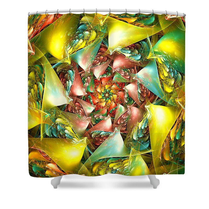Abstract Shower Curtain featuring the digital art Spherical Auger Swirl by Peggi Wolfe