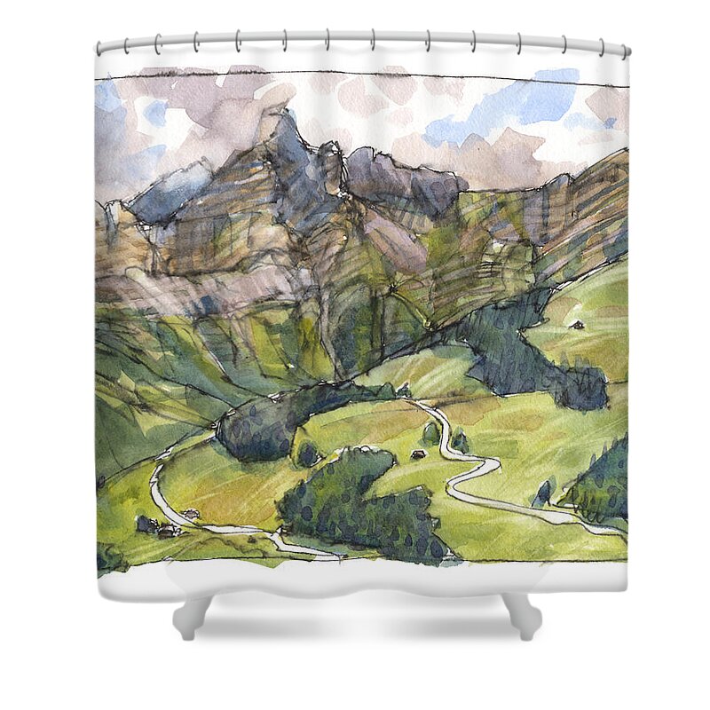 Landscape Shower Curtain featuring the painting Spillgerte by Judith Kunzle