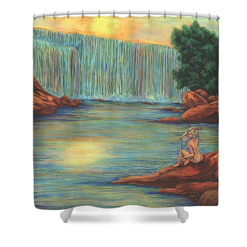 Waterfall Shower Curtain featuring the painting Spinner of Fate by Megan Thompson