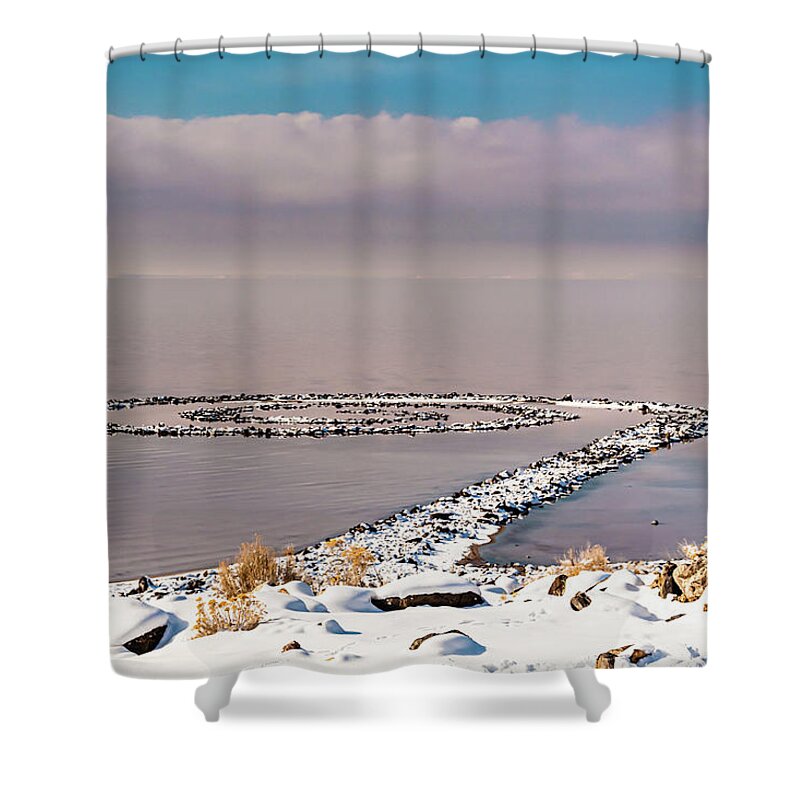Spiral Jetty Shower Curtain featuring the photograph Spiral Jetty by Bryan Carter