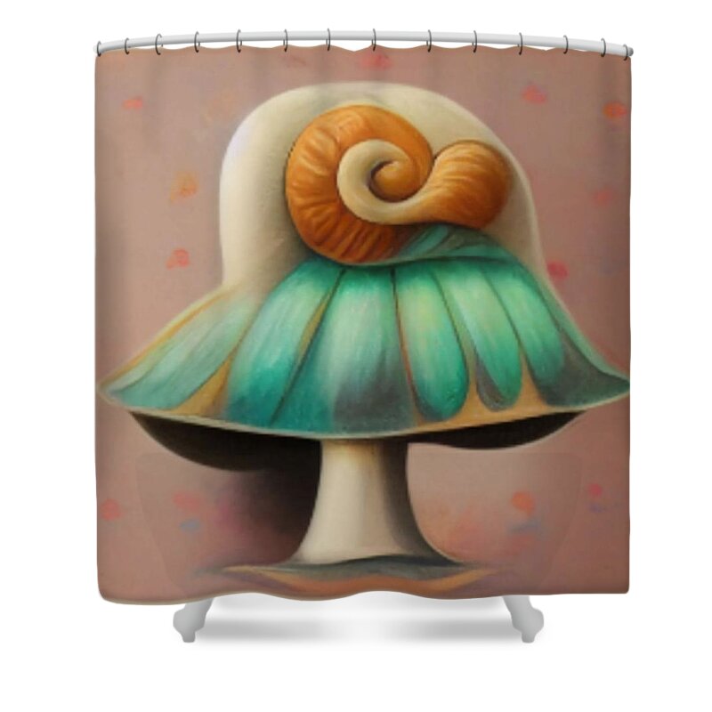 Digital Shower Curtain featuring the digital art Spiral Shroom by Vicki Noble