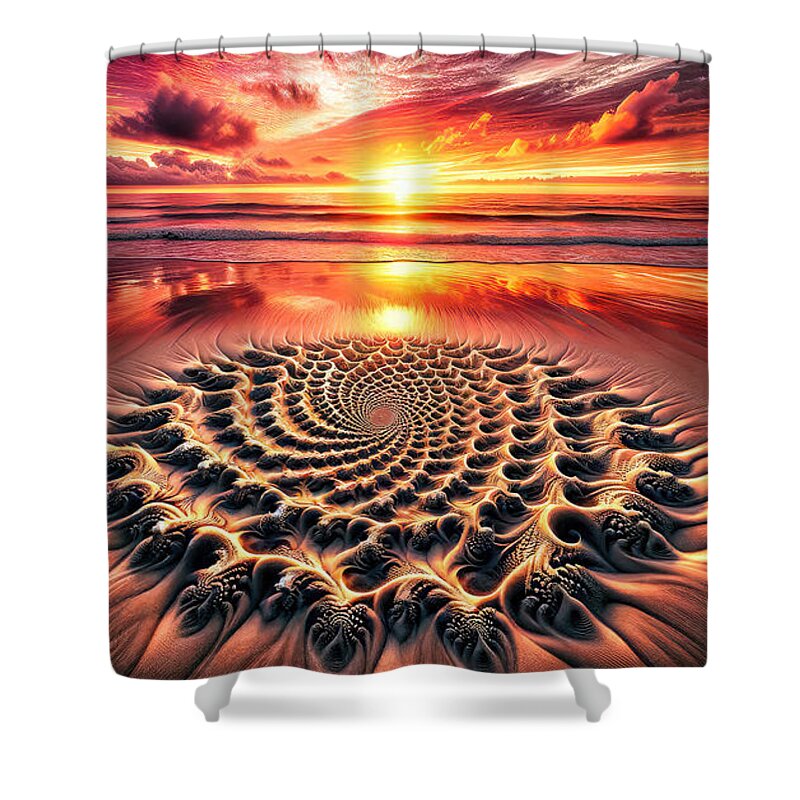Sunset Shower Curtain featuring the digital art Spirals In The Sand by Bill And Linda Tiepelman