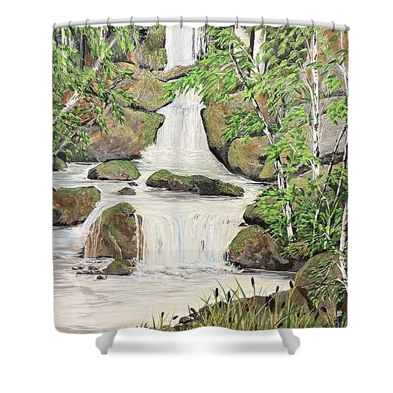 Waterfalls Shower Curtain featuring the painting Spirit Falls by Sharon Duguay