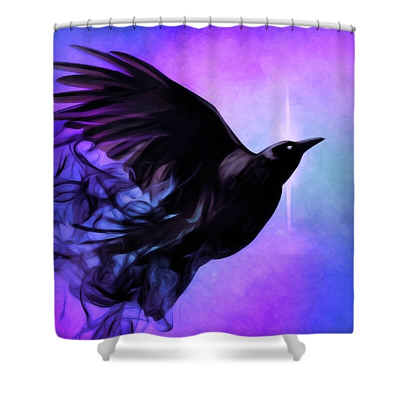 Raven Shower Curtain featuring the digital art Spirit Raven by Susan Maxwell Schmidt
