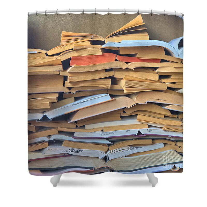 Books Shower Curtain featuring the photograph Splayed Books Display by Kae Cheatham