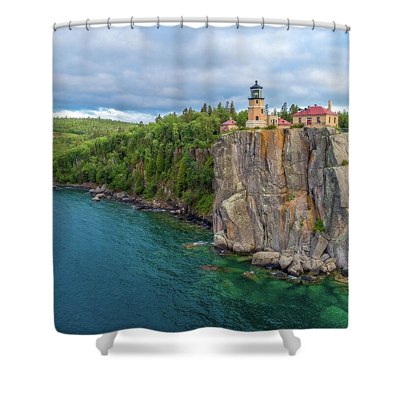 Split Rock Lighthouse Shower Curtain featuring the photograph Split Rock Lighthouse Aerial by Sebastian Musial