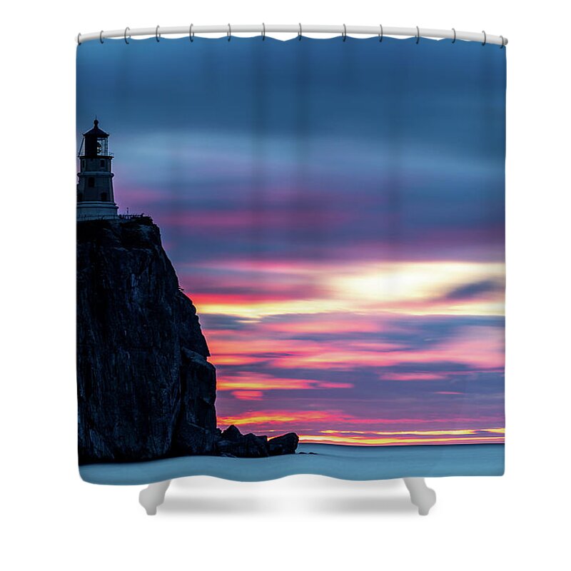 Split Rock Shower Curtain featuring the photograph Split Rock Summer Sunrise by Sebastian Musial