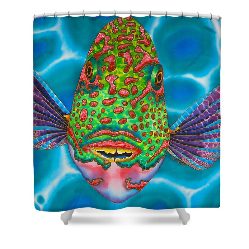 Diving Shower Curtain featuring the painting Bicolor Parrotfish by Daniel Jean-Baptiste