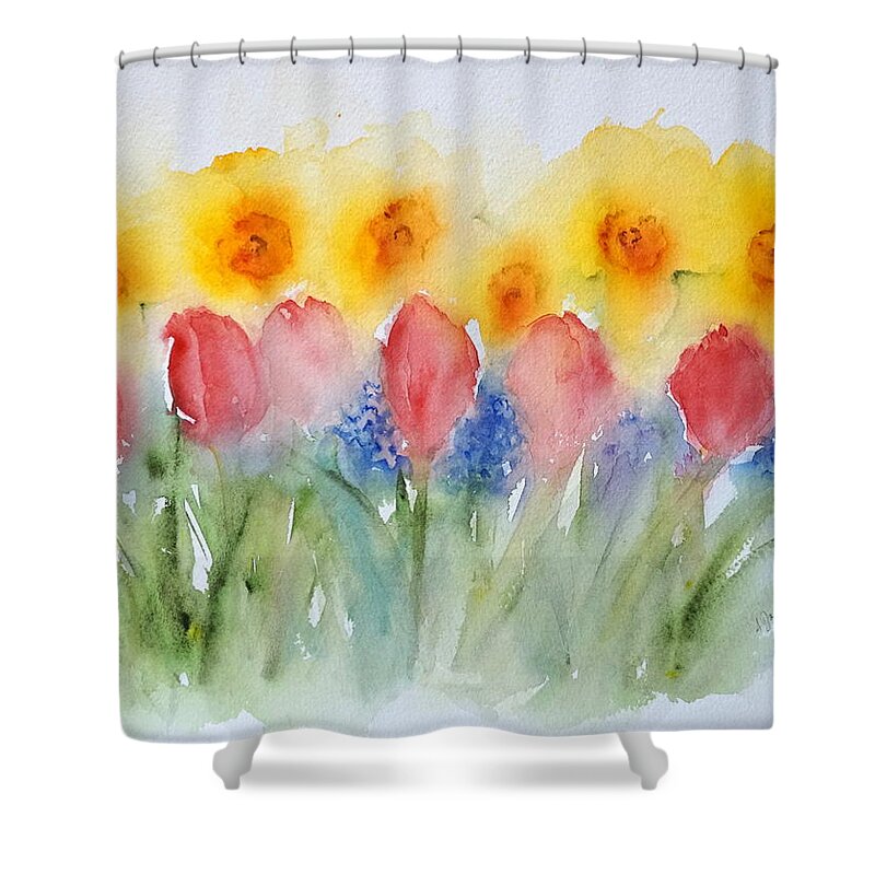 Spring Flowers Shower Curtain featuring the painting Spring Dance by Anna Jacke
