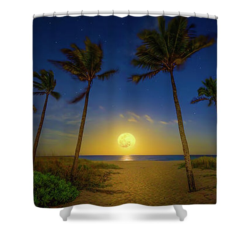 Moon Shower Curtain featuring the photograph Spring Equinox Moon at Fort Lauderdale Beach by Mark Andrew Thomas