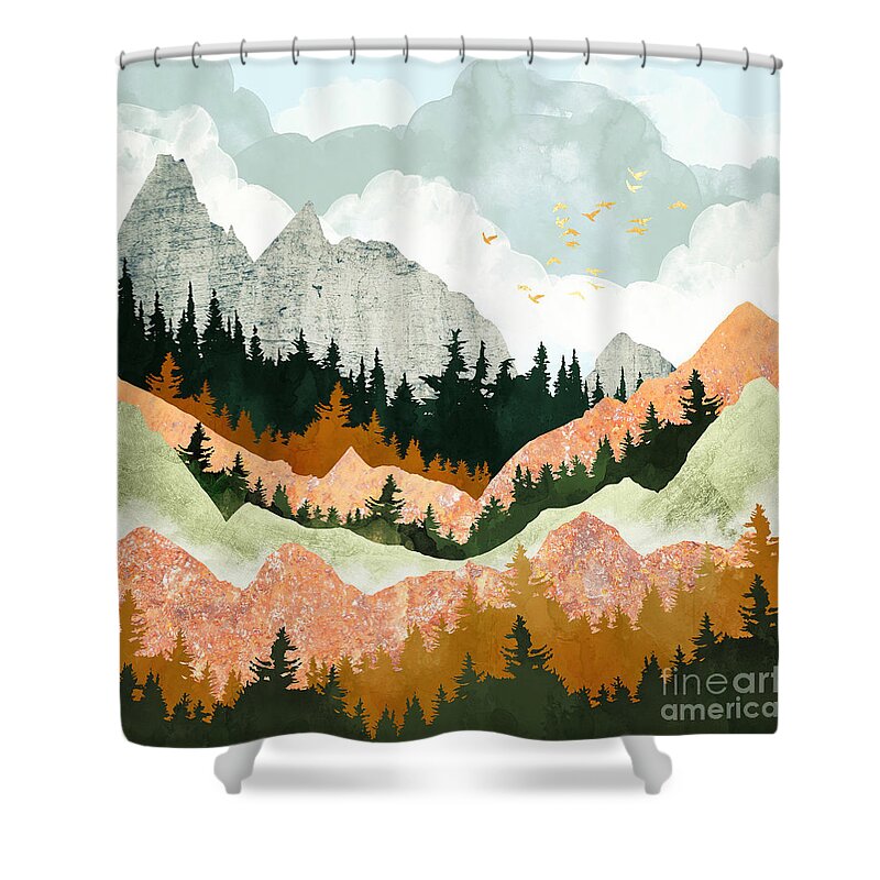 Spring Shower Curtain featuring the digital art Spring Flight II by Spacefrog Designs