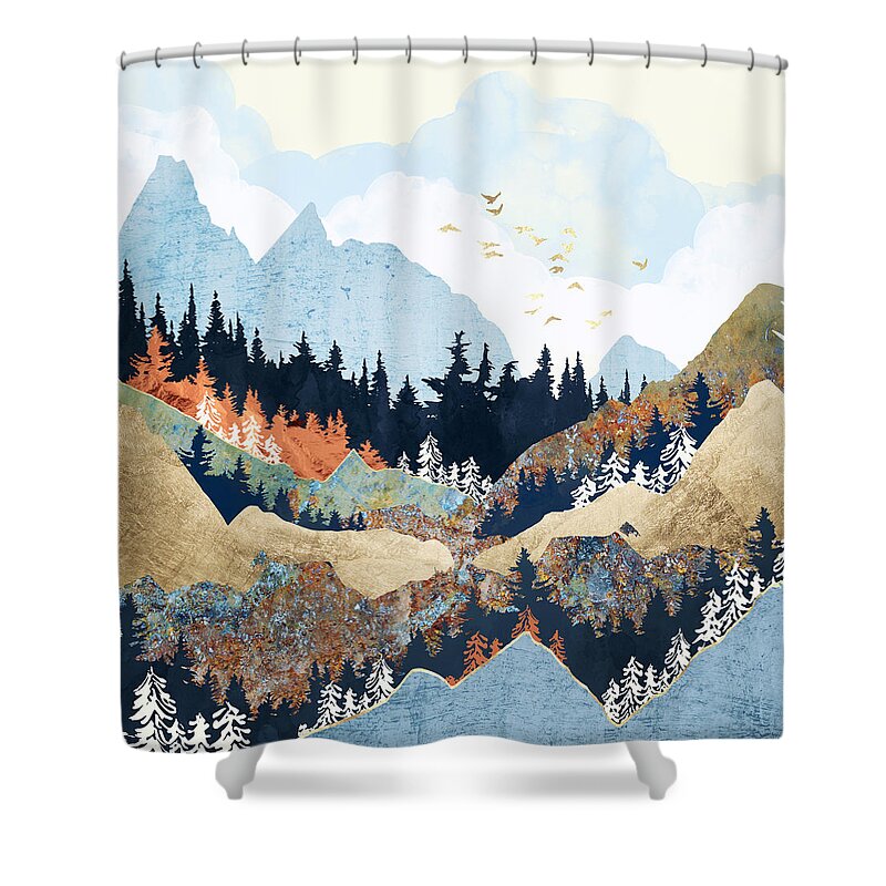 Digital Shower Curtain featuring the digital art Spring Flight by Spacefrog Designs
