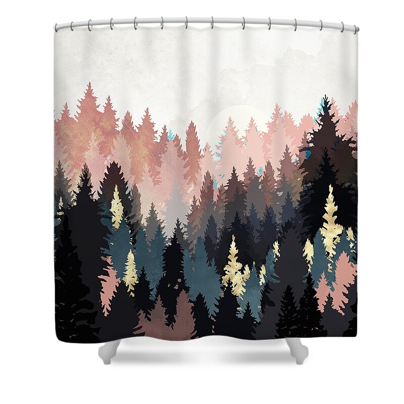 Digital Shower Curtain featuring the digital art Spring Forest Light by Spacefrog Designs
