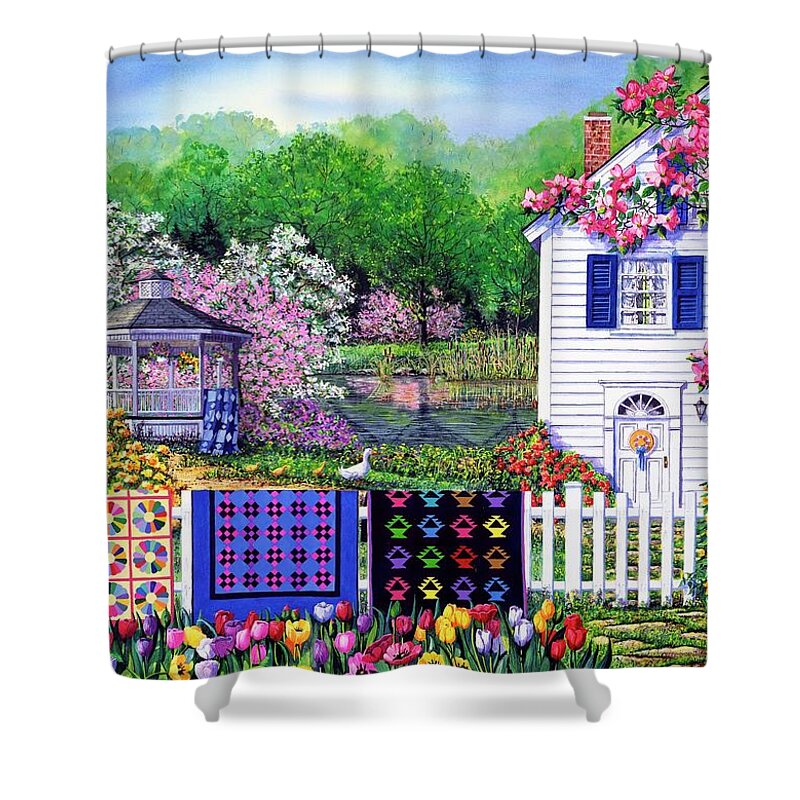 Quilts Shower Curtain featuring the painting Spring Garden by Diane Phalen