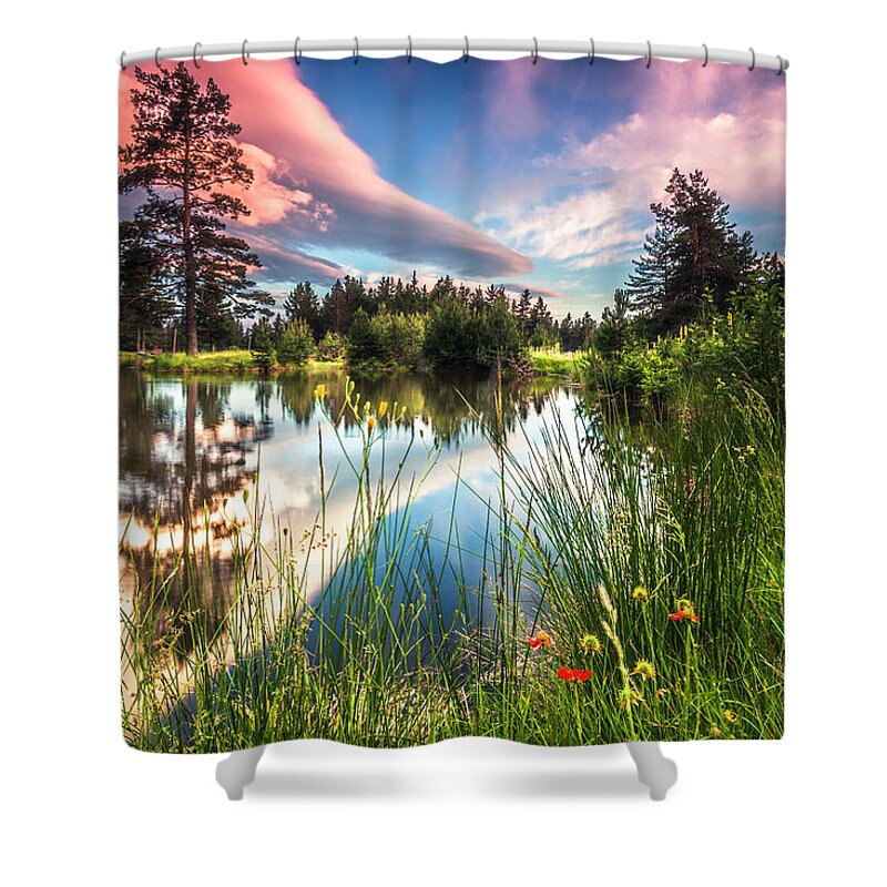 Mountain Shower Curtain featuring the photograph Spring Lake by Evgeni Dinev