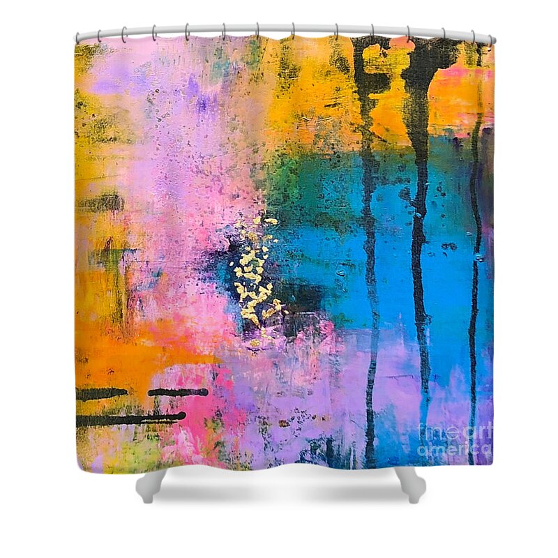 Abstract Shower Curtain featuring the painting Spring Lilacs by Mary Mirabal