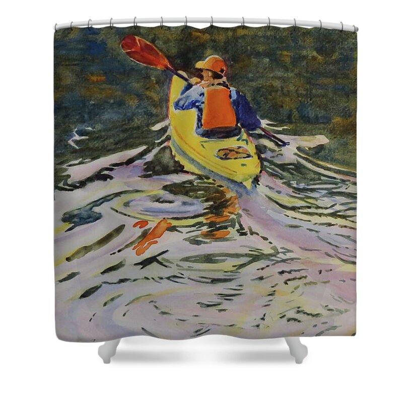 Spring Shower Curtain featuring the painting Spring Paddle on Parrott's Bay by David Gilmore