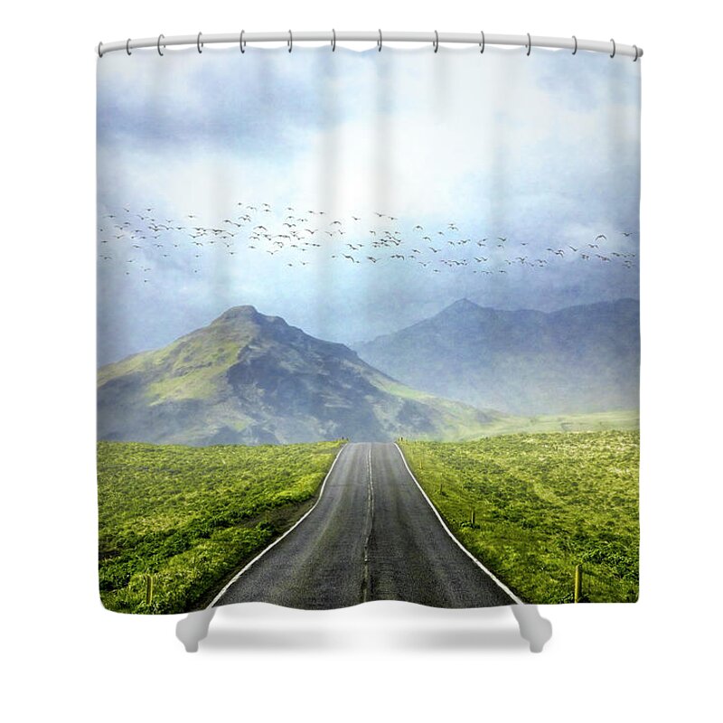 Clouds Shower Curtain featuring the photograph Spring Roadways in Iceland by Debra and Dave Vanderlaan