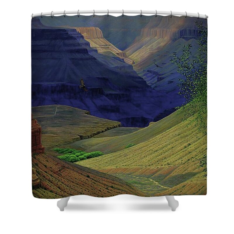 Kim Mcclinton Shower Curtain featuring the painting Spring Storm On Bright Angel Trail by Kim McClinton