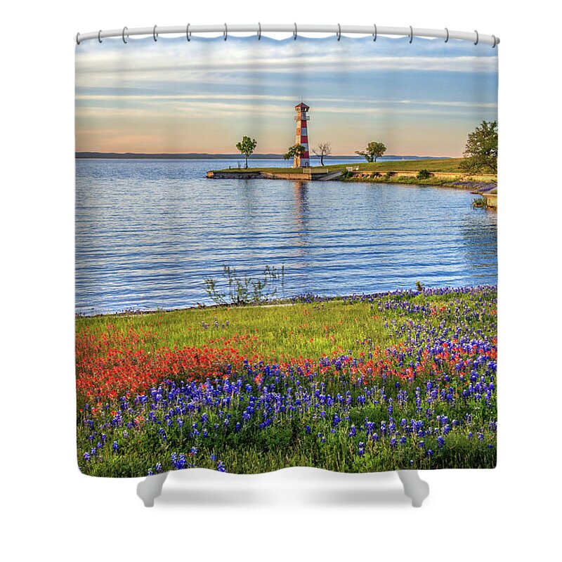 Bluebonnets Shower Curtain featuring the photograph Spring Wildflowers of Lake Buchanan by Lynn Bauer