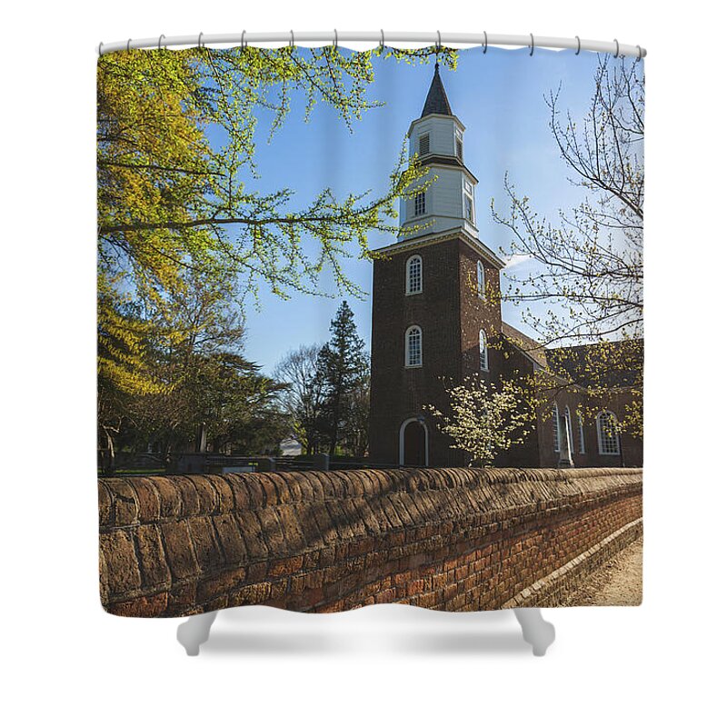 Colonial Williamsburg Shower Curtain featuring the photograph Springtime at Bruton Parish by Rachel Morrison