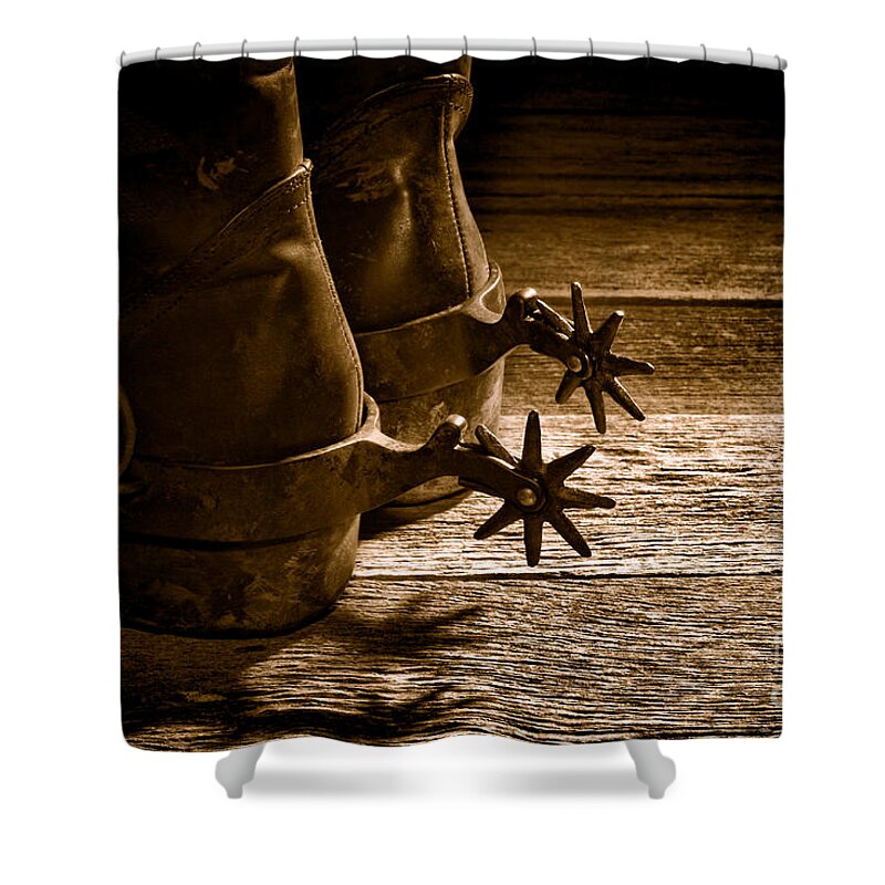 Spurs Shower Curtain featuring the photograph Spurs - Sepia by Olivier Le Queinec