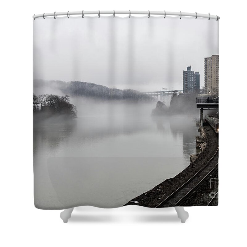 Inwood Shower Curtain featuring the photograph Spuyten Duyvil with Fog by Cole Thompson