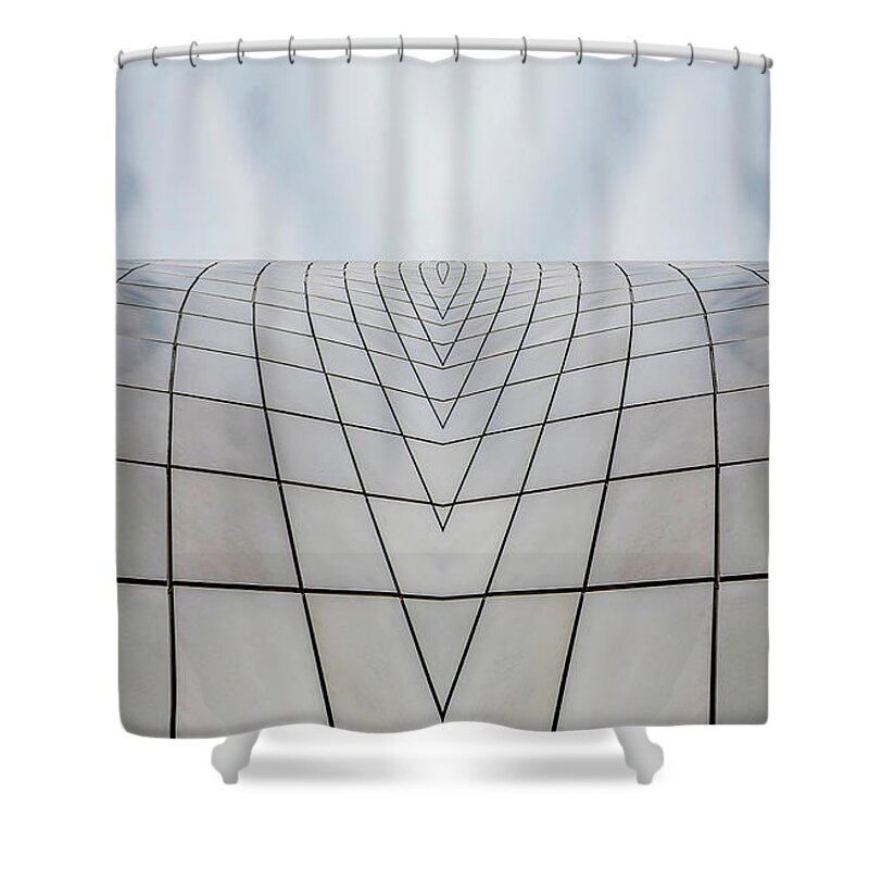 Monument Shower Curtain featuring the digital art Squares and Sky Reflection by Pelo Blanco Photo