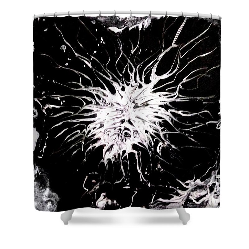 Black Shower Curtain featuring the painting Squiggles by Anna Adams