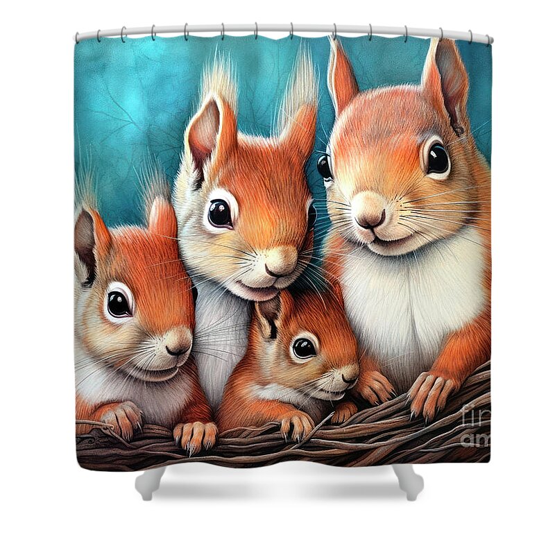 Digital Shower Curtain featuring the digital art Squirrel Family by Jutta Maria Pusl