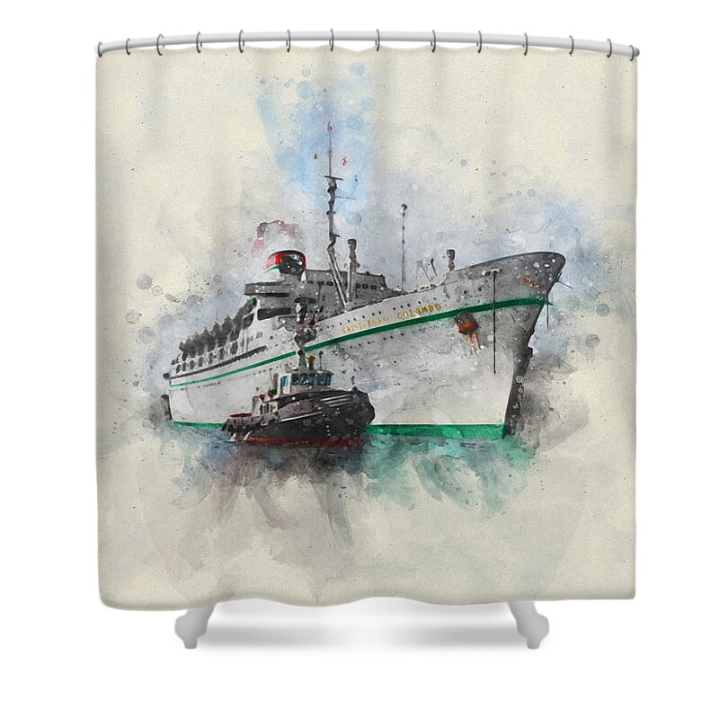 Steamer Shower Curtain featuring the digital art S.S. Cristoforo Colombo by Geir Rosset