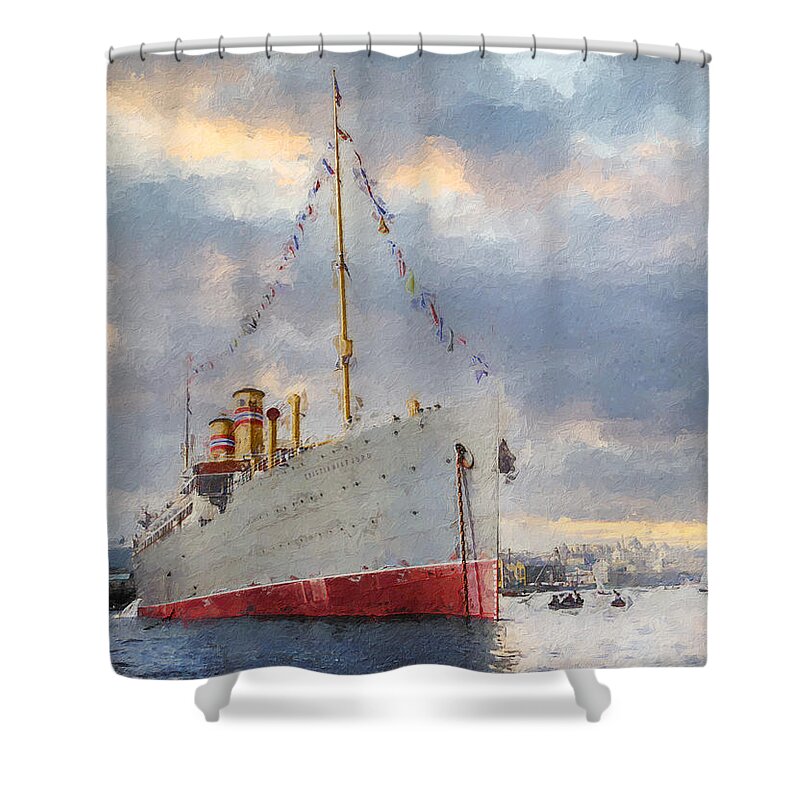 Steamer Shower Curtain featuring the digital art S.S. Kristianiafjord 1913 by Geir Rosset