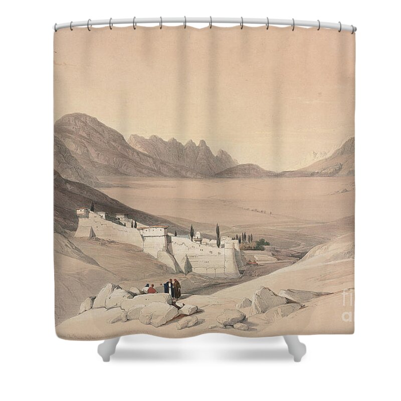 Convent Shower Curtain featuring the painting St. Catherine, Mount Sinai 1839 q1 by Historic illustrations
