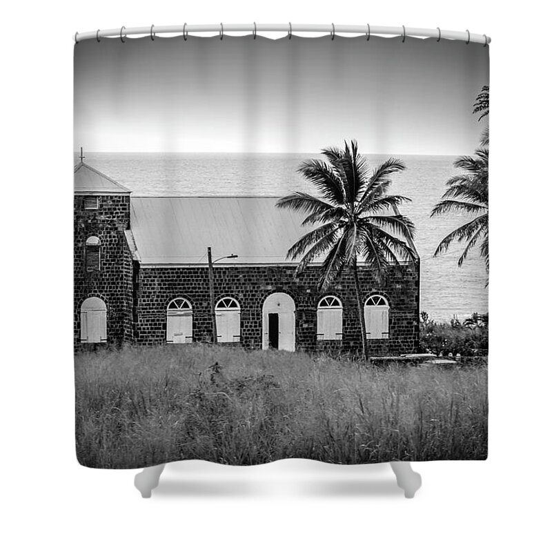 Architecture Shower Curtain featuring the mixed media St. John's Anglican Church, Saint Kitts by Pheasant Run Gallery