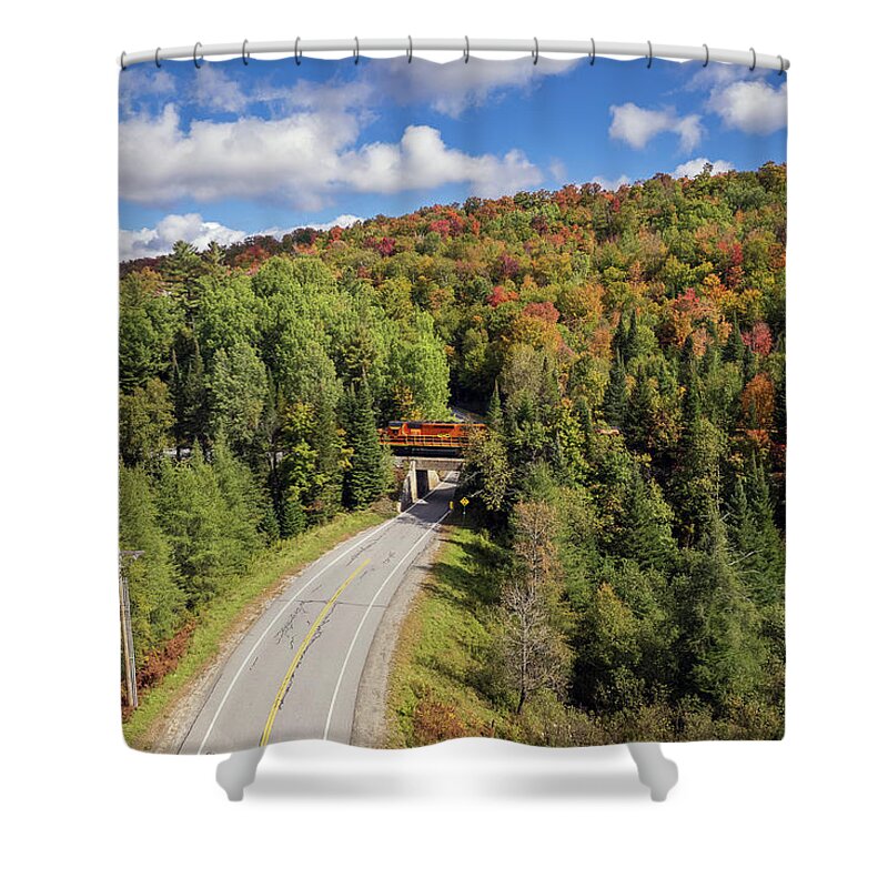  Shower Curtain featuring the photograph St Lawrence And Atlantic Crossing Rte 114 in Morgan, VT by John Rowe