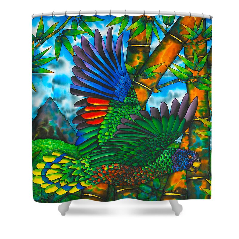 Jst. Lucia Parrot Shower Curtain featuring the painting St. Lucia Parrot by Daniel Jean-Baptiste