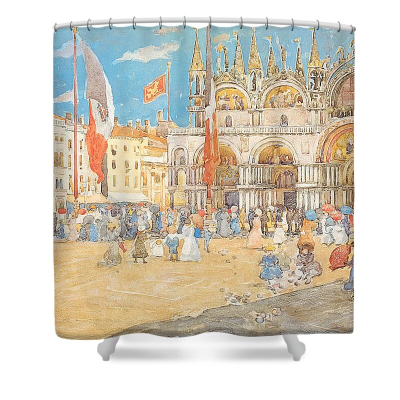 Maurice Prendergast Shower Curtain featuring the painting St. Mark's in Venice by Maurice Prendergast by Mango Art