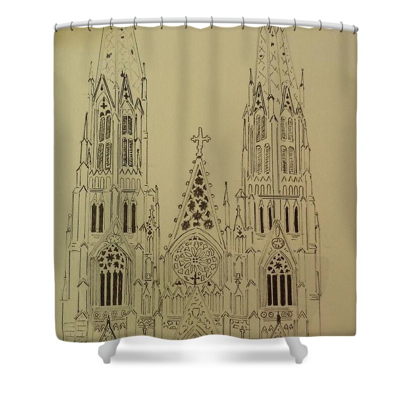 Donnsart1 Shower Curtain featuring the drawing St Patrick's Cathedral by Donald Northup