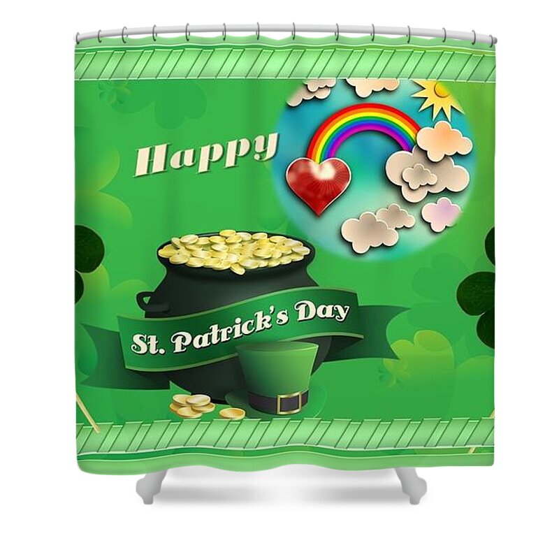 St. Patrick's Day Shower Curtain featuring the mixed media St. Patrick's Day for Kids by Nancy Ayanna Wyatt