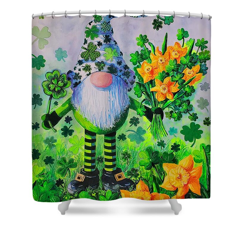 St. Patrick's Day Shower Curtain featuring the painting St. Patrick's Day Gnome by Diane Phalen