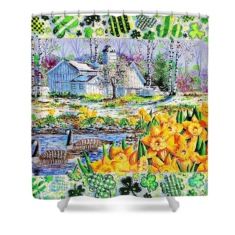 St. Patrick Shower Curtain featuring the painting St. Patrick's Patchwork by Diane Phalen