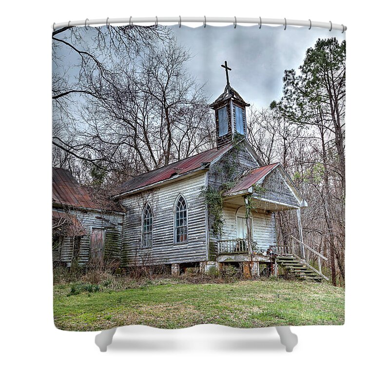Old Shower Curtain featuring the photograph St. Simon's Church v2 by Charles Hite