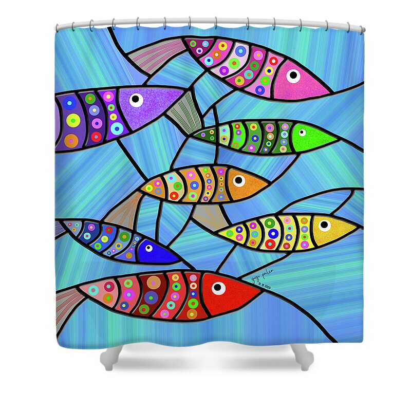 Stained Glass Fish Shower Curtain By Genalin Paler Pixels