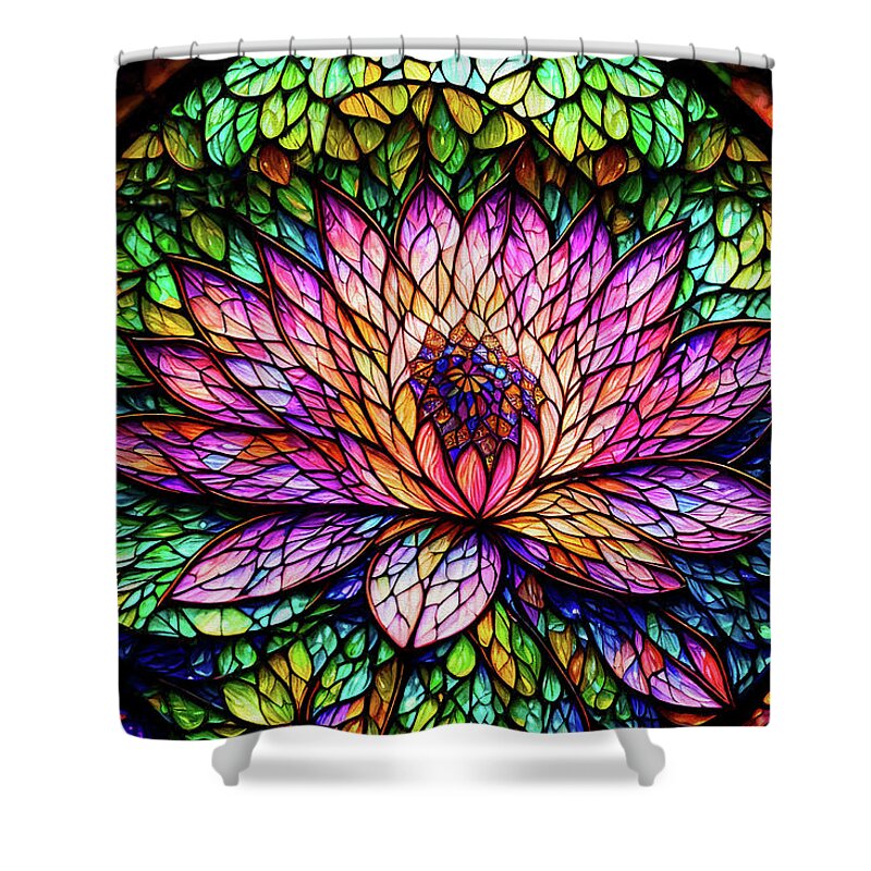 Lotus Shower Curtain featuring the digital art Stained Glass Lotus by Peggy Collins