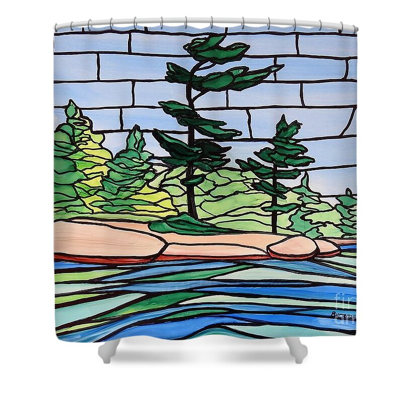 Alcohol Ink Shower Curtain featuring the painting Georgian Bay SG5 by Petra Burgmann