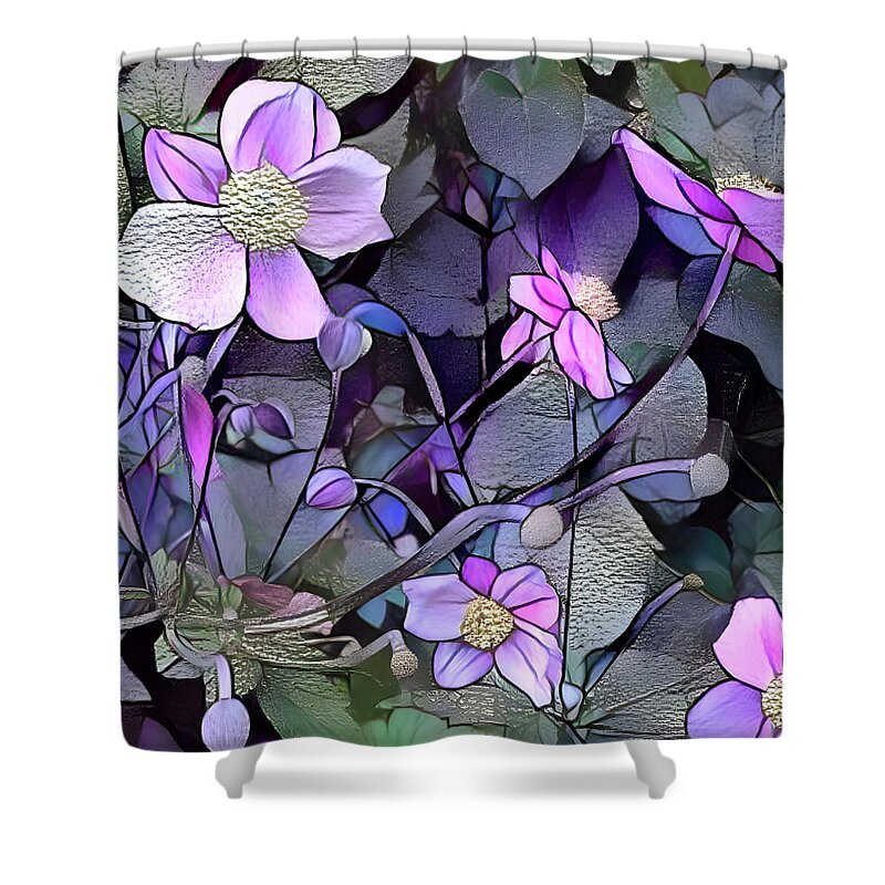Wildflowers Shower Curtain featuring the mixed media Stained Glass Wildflowers by Deborah League