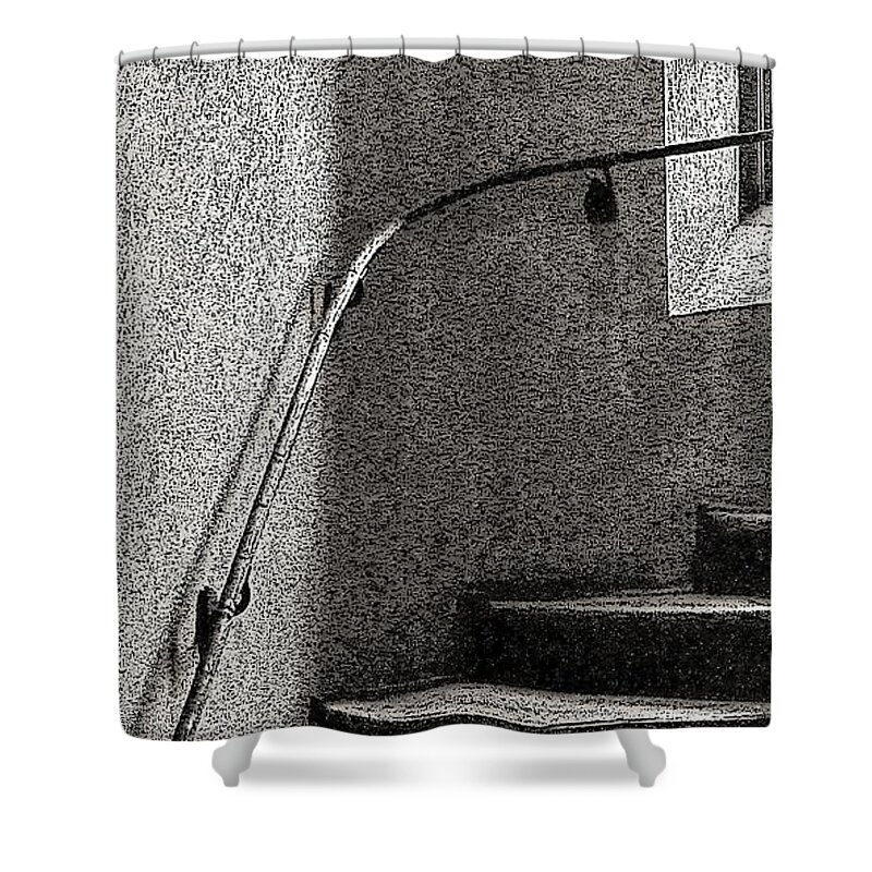 Stairs Indoor Window B&w Shower Curtain featuring the photograph Stairs Indoors2 by John Linnemeyer